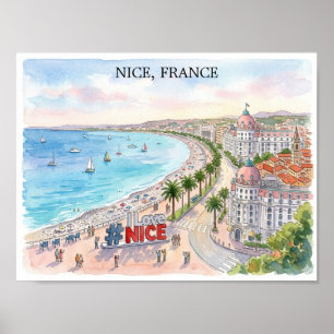Paseo de los Ingleses Francia Arte Acuarela