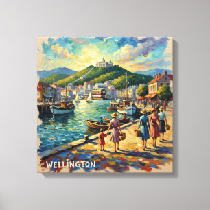 Paseo del puerto de Wellington dorado en lienzo