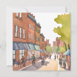 Paseo en bicicleta por Boston | Tarjeta de acuarel