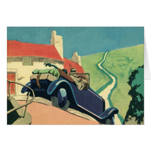 Paseo en coche convertible antiguo por el campo