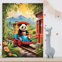 Paseo en Tren del Panda Adorable Arte de IA