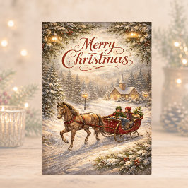 Paseo en Trineo Nevado Vintage Feliz Navidad