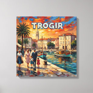Paseo marítimo al atardecer en Trogir sobre lienzo