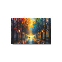 Paseo por el parque lluvioso en lienzo | Arte de p