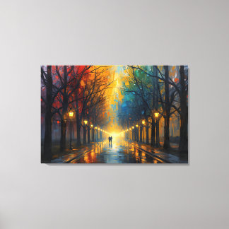Paseo por el parque lluvioso en lienzo | Arte de p