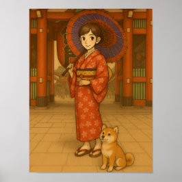 Paseo por Japón: Chica Kimono y arte de perro shib