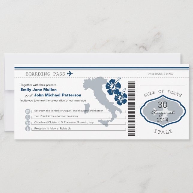 Pases de embarque a Italia Invitación a la boda (Anverso)