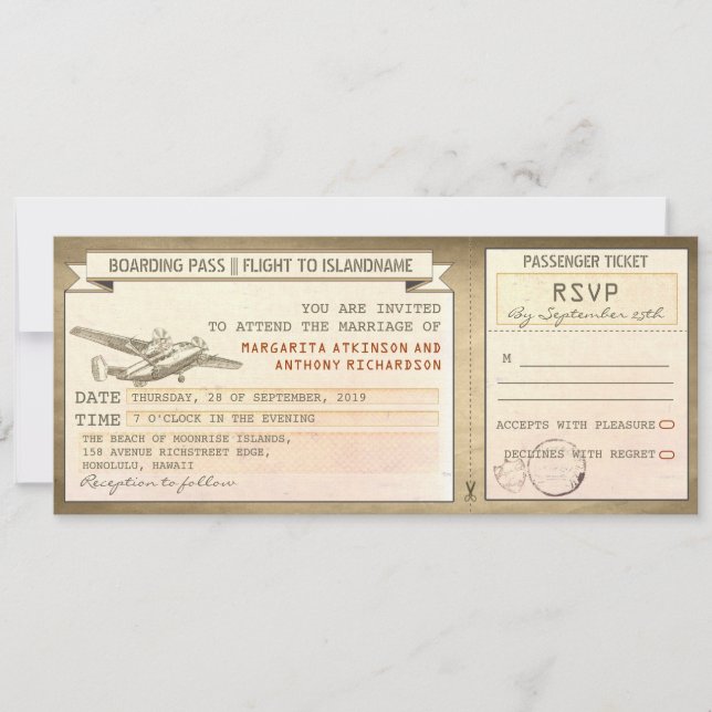 pases de embarque - invitaciones de bodas antiguas (Anverso)