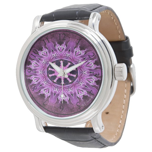 Pasión morada - Reloj de cuero negro masculino (Angular)