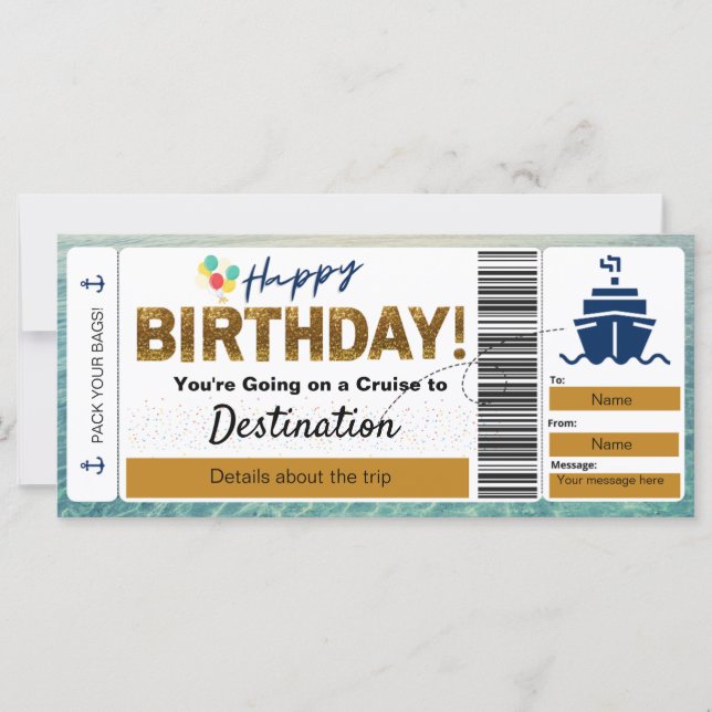 Pasos de crucero con pasaje de cumpleaños feliz (Anverso)