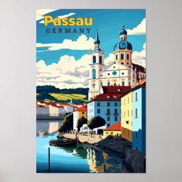 Passau Alemania Ilustracion de Viajes de Arte Vint