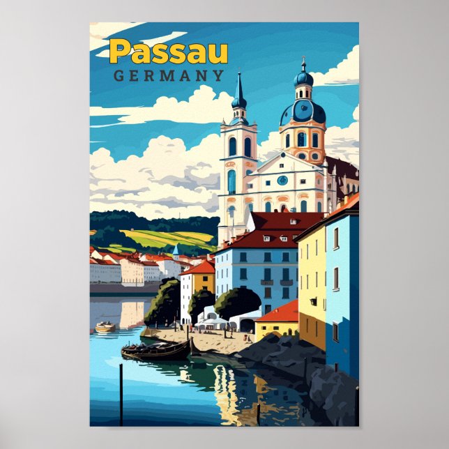 Passau Alemania Ilustracion de Viajes de Arte Vint (Frente)