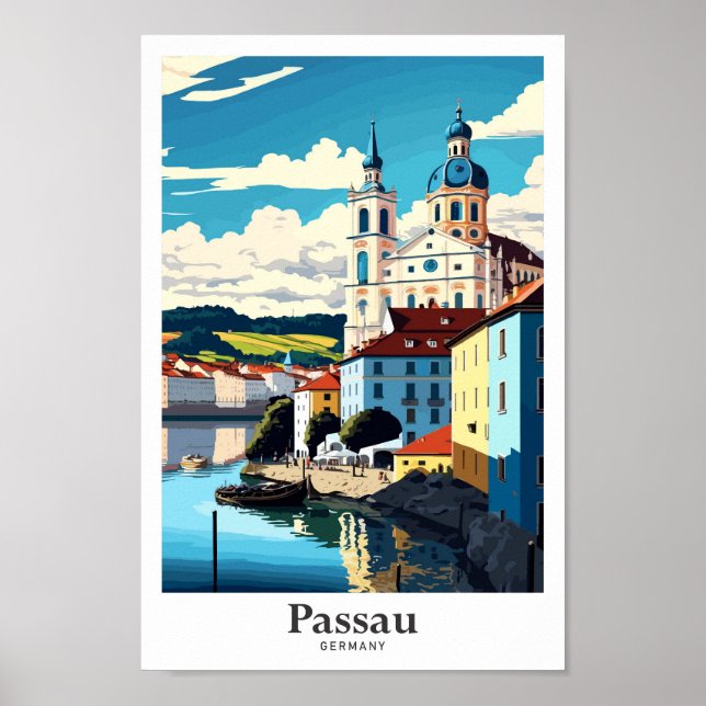 Passau Alemania Ilustracion de Viajes de Arte Vint (Frente)