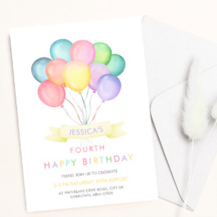 Pastel acuarela globos niño Invitación de cumpleañ