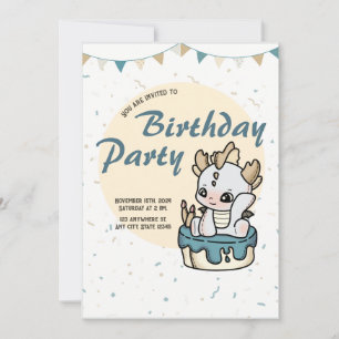 Pastel amarillo gris Bebé Dragón Invitación al cum