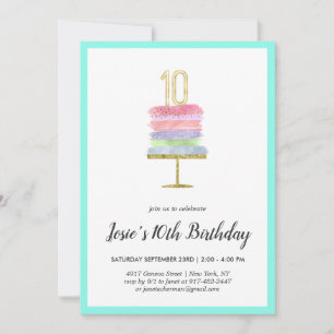 Pastel Arcoíris   Invitación para décimo cumpleaño