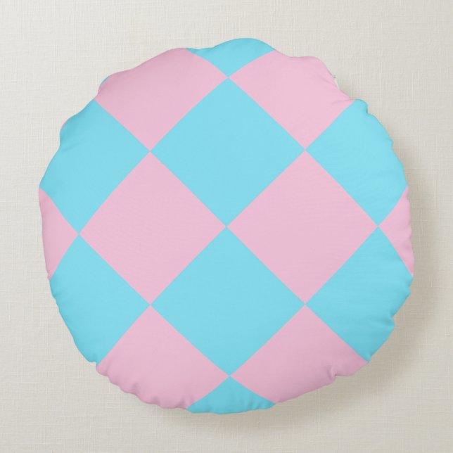 Pastel Azul Rosa Ajedaño Dango Almohada redonda (Reverso)