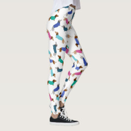 Pastel Azul Rosa Verde azulado Dachshund Leggings