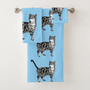Pastel Azul Tabby Cat Gatos Chicas Set de toallas