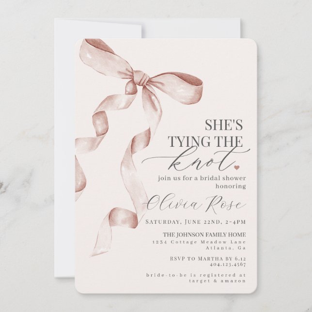Pastel Beige Coquette Bow Bridal Shower Invite (Anverso)