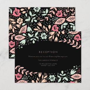 Pastel Black Modern Floral Wedding Tarjeta de rece