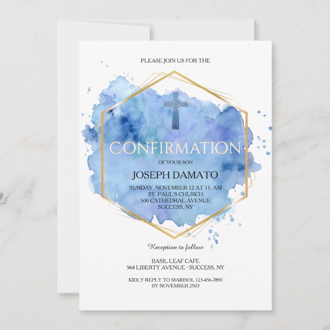 Pastel Blue Abstract Invitación religiosa (Anverso)