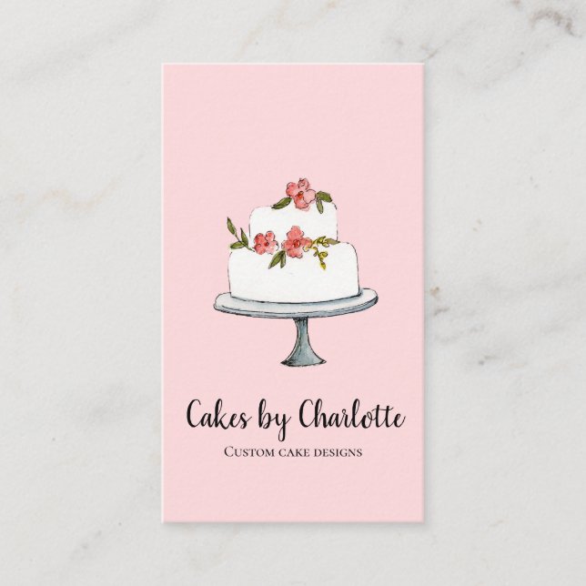 Pastel boda con tarjeta de visita de fondo rosa (Anverso)