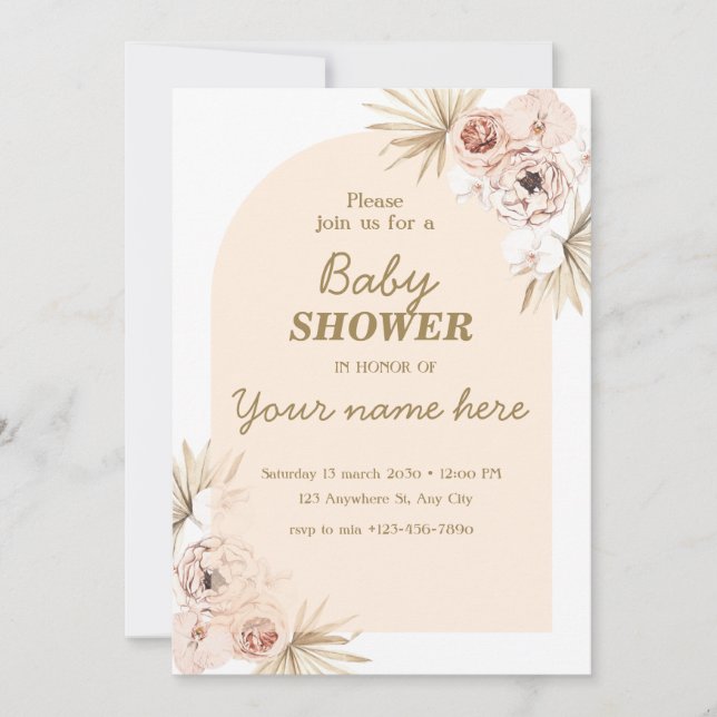 Pastel Boho arch Baby ducha invitaciones Chica (Anverso)