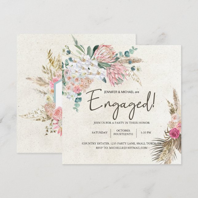 Pastel Boho Neutral Floral Elegante Compromiso (Anverso / Reverso)