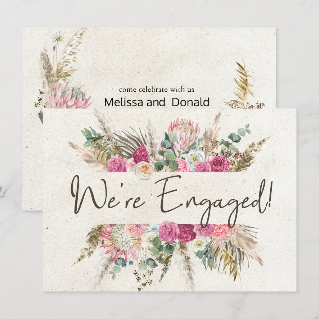 Pastel Boho Neutral Floral Elegante Compromiso (Anverso / Reverso)