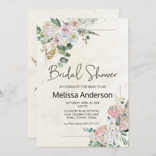 Pastel Boho Neutral Floral Elegante Ducha Nupcial (Anverso / Reverso)