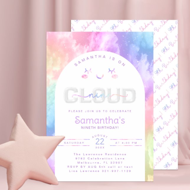 Pastel Cloud Nueve Invitación de cumpleaños para C (Cloud Nine Birthday Party Invitation)