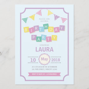 Pastel Colores Niños Invitación a fiesta de cumple