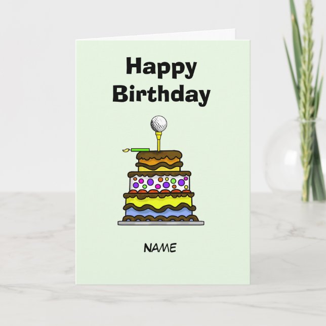 Pastel con tarjeta de cumpleaños de bola de golf (Anverso)