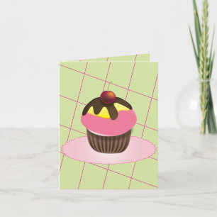 Pastel con tarjeta de cumpleaños de cerezo