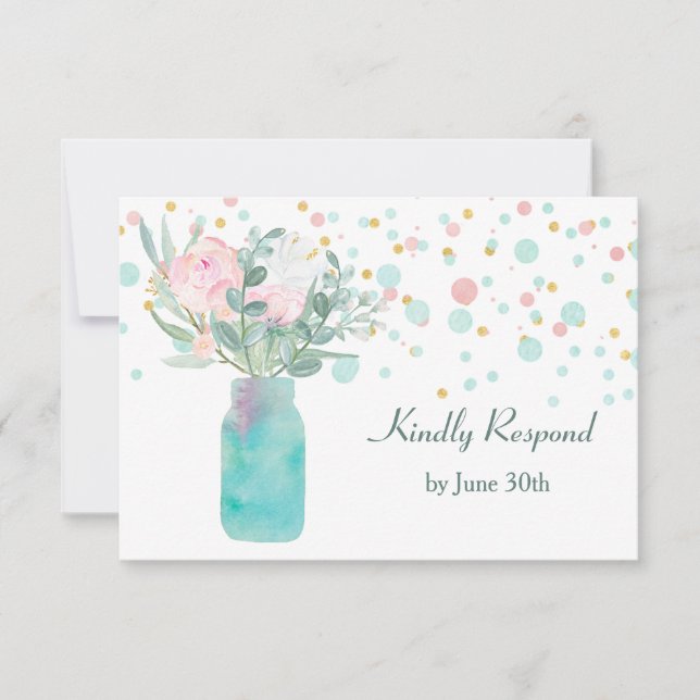 Pastel Confetti Mason Jar Wedding RSVP (Anverso)