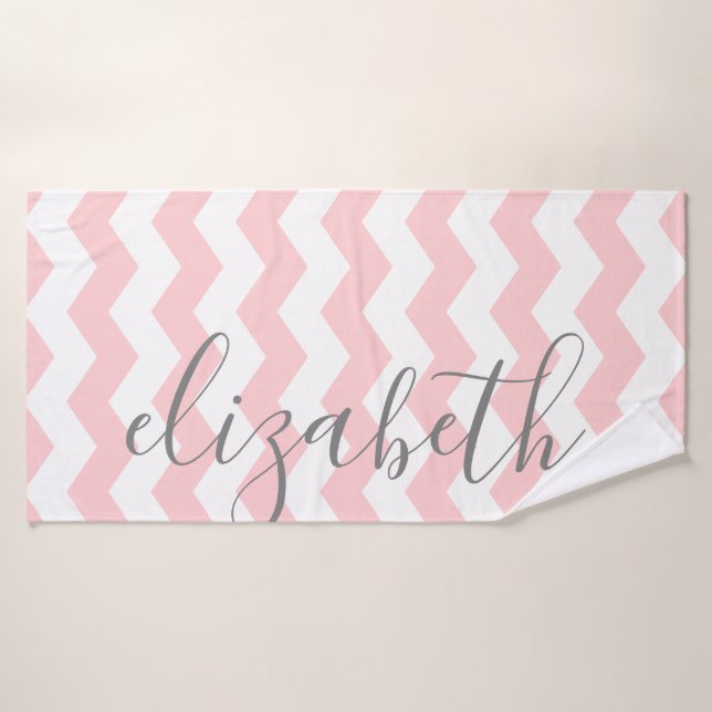 Pastel Coral Gray Chevron Huge Script Name