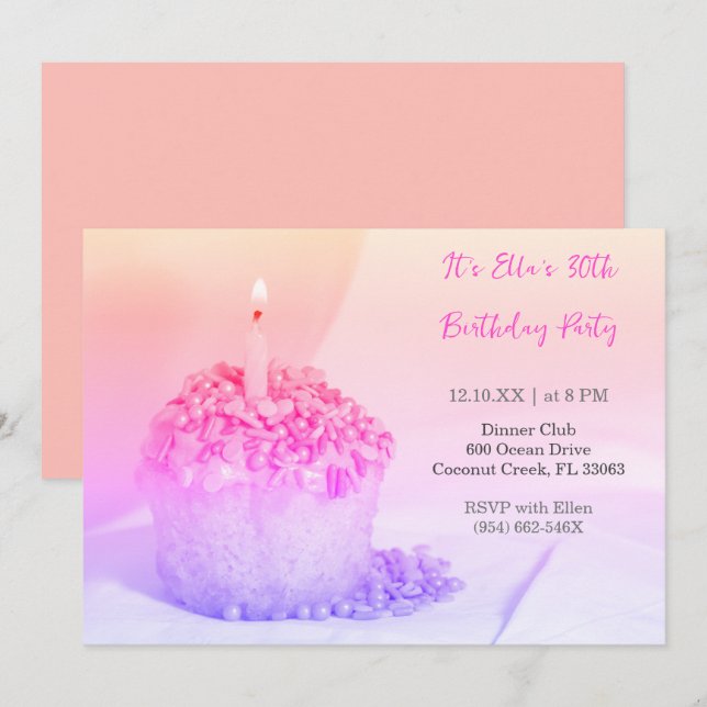 Pastel Cupcake Colorful invitación para 30 años (Anverso / Reverso)