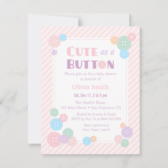 Pastel Cute como un botón de ducha invitaciones pa (Anverso)