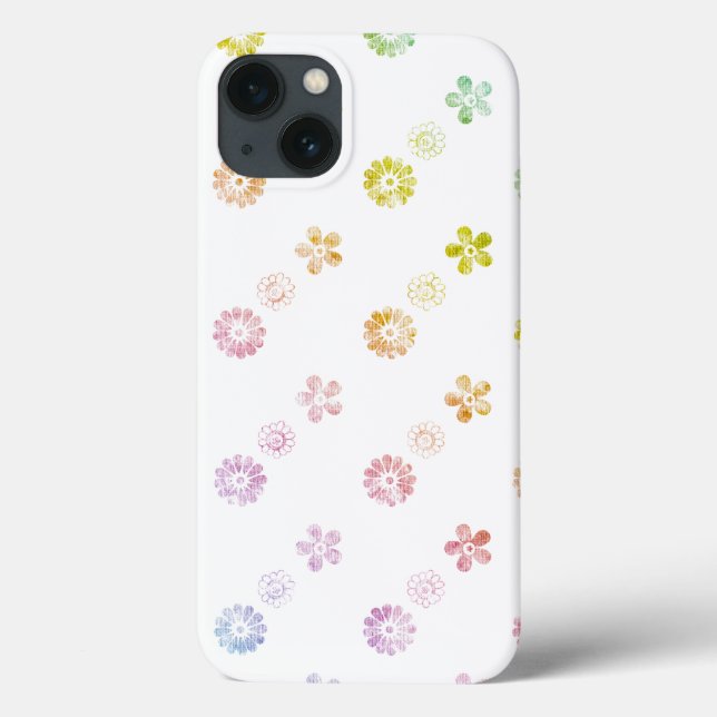 Pastel de arcoiris floral rayado Funda blanco (Reverso)