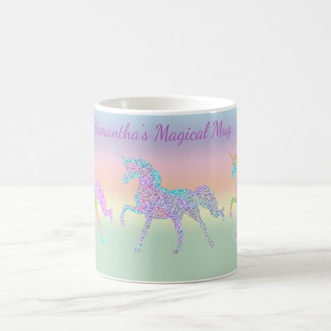 Pastel de arcoiris unicornio taza de café (Centro)