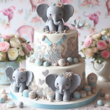 PASTEL DE CAPAS DE ELEFANTES PEQUEÑOS DIVERTIDOS