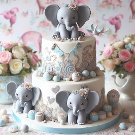 PASTEL DE CAPAS DE ELEFANTES PEQUEÑOS DIVERTIDOS