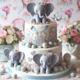 PASTEL DE CAPAS DE ELEFANTES PEQUEÑOS DIVERTIDOS