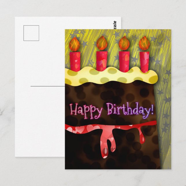 Pastel de Chocolate de Cumpleaños | Tarjeta postal (Anverso / Reverso)