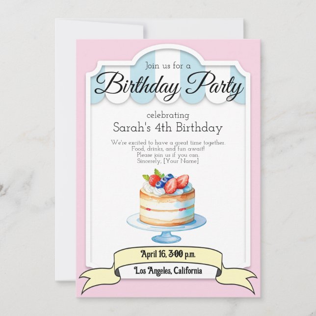 pastel de colores pastel, invitación a la fiesta d (Anverso)