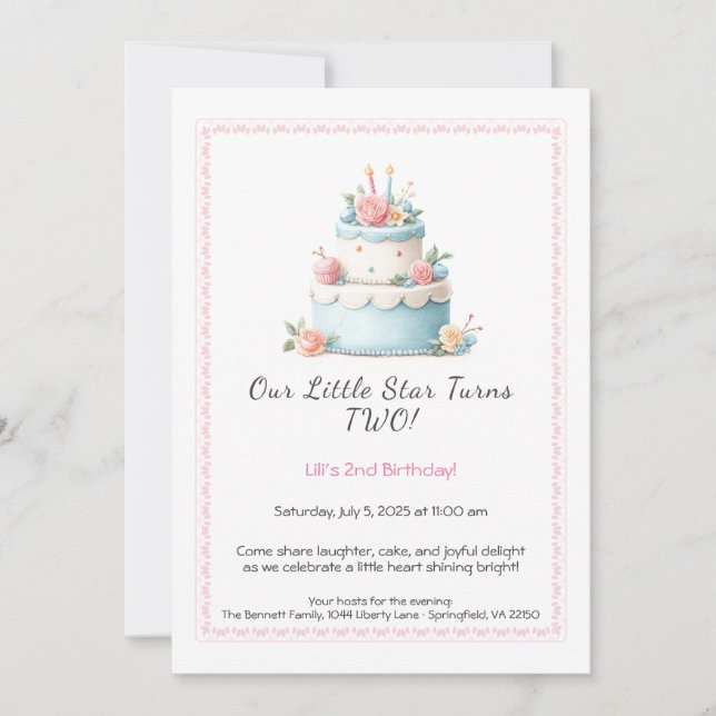 Pastel de cumpleaños azul y rojo - Invitación de s (Anverso)