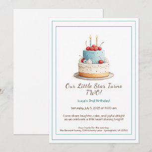 Pastel de cumpleaños azul y rojo - Invitación de s