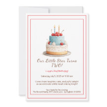 Pastel de cumpleaños azul y rojo - Invitación de s