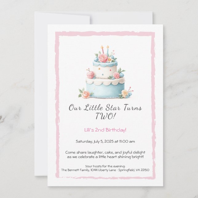 Pastel de cumpleaños azul y rojo - Invitación de s (Anverso)
